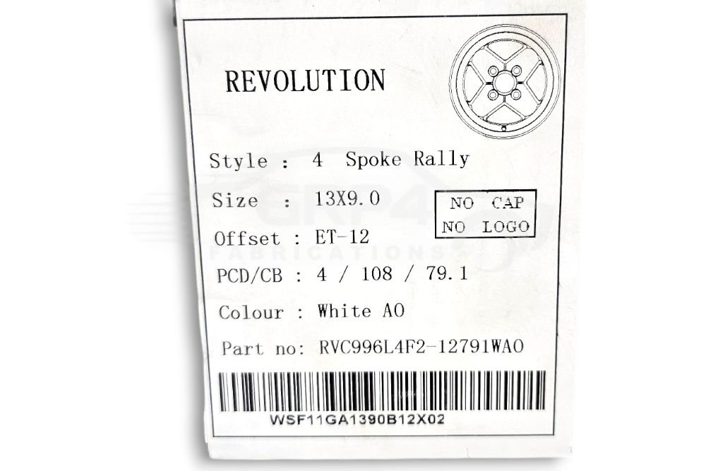 Revolution Rally 9 X 13 4 Spoke White wheel for Escort group 4 fit